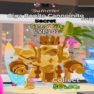 Giga Bonito Cannoinito Summer 3 Traits 19.5Qa/s lvl 101 Fortnite Steal the Brainrot