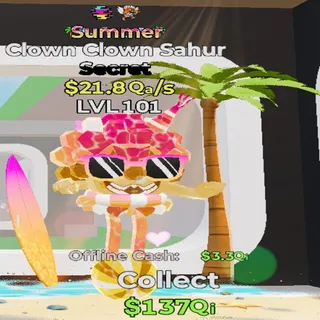 Clown Clown Sahur Summer 2 Traits 21.8Qa/s lvl 101 Fortnite Steal the Brainrot