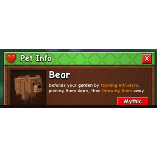 BEAR (MYTHIC) PET | GROW A GARDEN 2| GAG 2| FAST DELIVERY