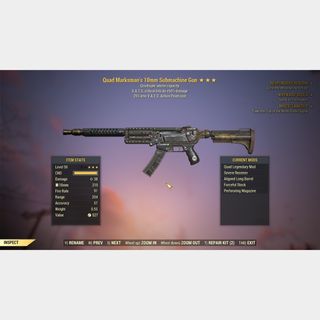 Quad Marksman's 10mm Submachine Gun V.A.T.S.critical hits do+50% damage 25% less V.A.T.S.Action Point cost