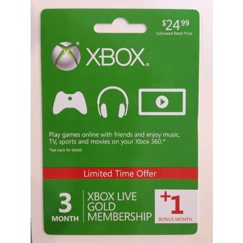 24.99 Xbox Live membership 3 months + 1 month bonus Xbox Gift Card