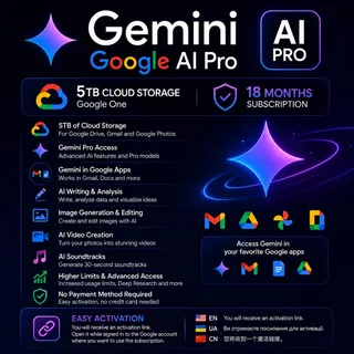 Google AI Pro (Gemini Pro) + 5TB Google One Storage | 18 Months Subscription