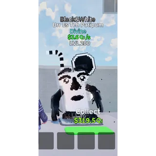 Brr Es Teh Patipum Black&White MAX LEVEL 3.6 Qi/s - Go up for Brainrots 