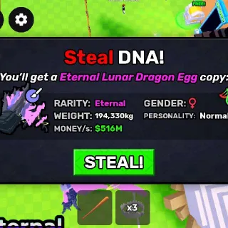 2X Eternal Lunar Dragon Egg 500m/s - Steal An Egg