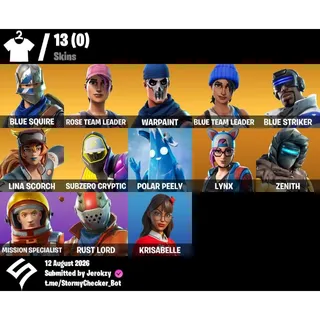 [PC/PSN/XBOX] 13 Skins | OG STW ULTİMATE EDİTİON NOCTURNO  | Blue Squire | 150 VBUCKS+FULL ACCESS+MAİL CHANGEABLE