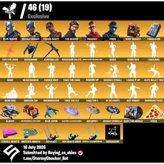 [PC/PSN/XBOX] 126 Skins | Travis Scott  | Royale Knight | Travis Scott | Blue Squire |1000 VBUCKS+FULL ACCESS+MAİL CHANGEABLE
