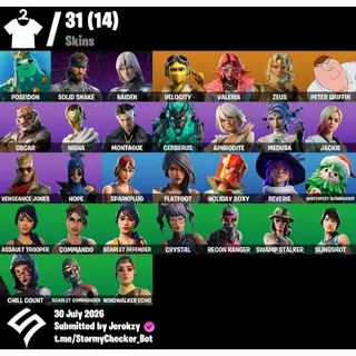 [PC/PSN/XBOX]  31 Skins | Velocity | Crystal | Sparkplug | Flatfoot | Raiden | VBUCKS+FULL ACCESS+MAİL CHANGEABLE