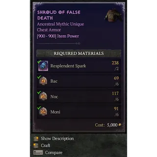 S14 Diablo 4   SHROUD OF FALSE DEATH(6*Bac  + 6* Noc + 6*Moni ) Any 18 runes  Diablo IV Ship immediately ⭐Death Awakening