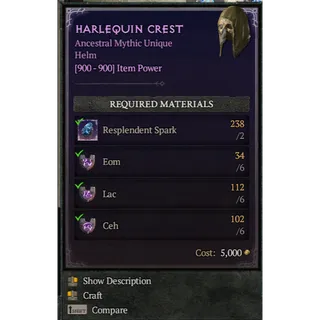 S14 Diablo 4  S14  HARLEQUIN CREST  (6*Eom  + 6* Lac + 6* Ceh )   Any 18 runes  Diablo IV Ship immediately  ⭐Death Awakening