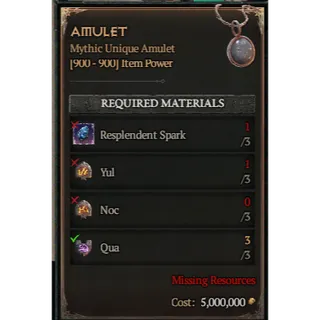 S14 Diablo 4   Mythic Unique AMULET(3*Yul  + 3* Noc +3*Qua ) Any 9 runes  Diablo IV Ship immediately ⭐Death Awakening