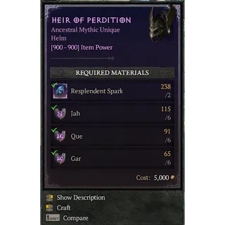 S14 Diablo 4  S14  HEIR OF PERDITION  (6*Jah  + 6* Que + 6* Gar )   Any 18 runes  Diablo IV Ship immediately  ⭐Death Awakening