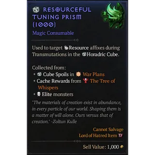S15 DIABLO 4 RESOURCEFUL  TUNING PRISMI*200   Diablo IV  ⭐Season of Hell's Legacy