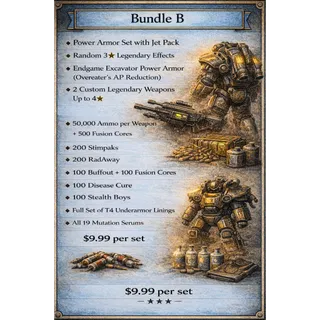 Ultimate Endgame Bundle B – Jet Pack Power Armor + OE/AP Excavator + 2 Custom 4★ Weapons + 500 Fusion Cores