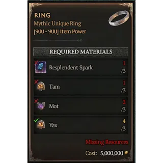 S14 Diablo 4   Mythic Unique Ring(3*Tam  + 3* Mot +3*Yax ) Any 9 runes  Diablo IV Ship immediately ⭐Death Awakening