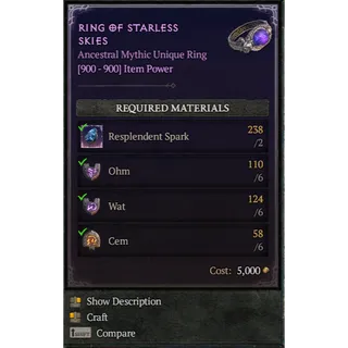 S14 Diablo 4  S14  Ring of Starless Skies (6*Ohm  + 6* Wat + 6*Cem ) Any 18 runes  Diablo IV Ship immediately ⭐Death Awakening