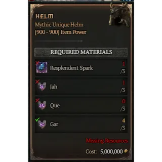 S14 Diablo 4   Mythic Unique HELM(3*Jah  + 3* Que +3*Gar ) Any 9 runes  Diablo IV Ship immediately ⭐Death Awakening