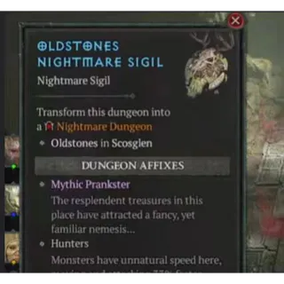  Diablo 4 S13⭐10x Run T4 Sigil Nightmare Mythic Prankster (10x Mythic Uniques+10x Resplendent Spark)⭐ Diablo IV