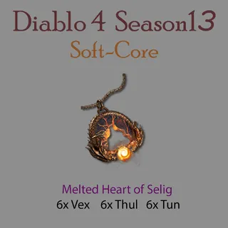 S13 Diablo 4  S13  Melted Heartof Selig   (6*Vex  + 6*  Thul + 6* Tun )   Any 18 runes  Diablo IV Ship immediately   Diablo IV