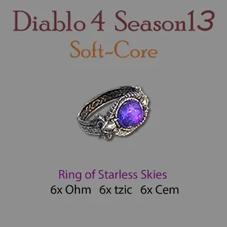 S13 Diablo 4  S13  Ring of Starless Skies  (6*Ohm  + 6*  wat + 6* Cem )   Any 18 runes  Diablo IV Ship immediately