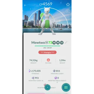 Pokémon Go Mewtwo Shiny Level 50 Background Japan/Chicago/Copenhagen - Trade 20k Dust