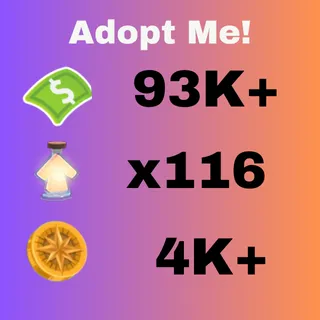 93k+ Bucks ,potions x116 campass coin 4K+ and random pets