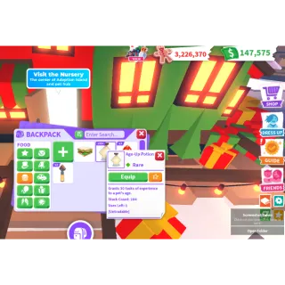 3.2M+ Ginger bread,  147k+Bucks,    284x Portions  and  9 pets in one account