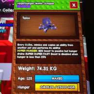 Huge Hyper Hunger Mimic Octupos 15 S No Toy  | 74-75+ KG | LVL 125 | Grow A Garden