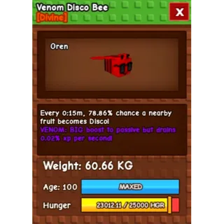 VENOM DISCO BEE +60KG - GROW A GARDEN