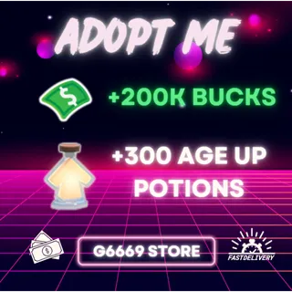 +200K Bucks +300 Age-up Potions - Adopt Me Account 