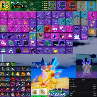Blox Fruits Max Account | V4 Cyborg Full Gear | Dragon Perm | Godhuman | Lvl 2800| 2X Mastery | 2X Money