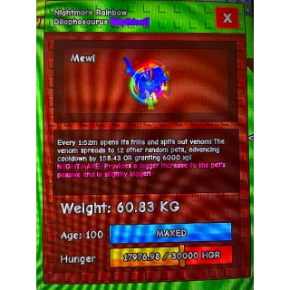 Rainbow hatched dilo 60KG+