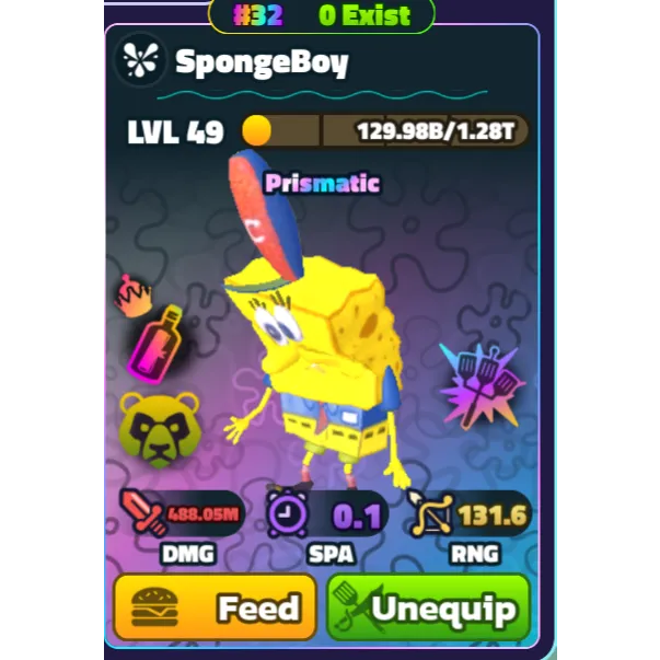 SPONGEBOY -SPONGEBOB TOWER DEFENSE RAINBOW SERIAL # +HYDRO RELIC + NC ...