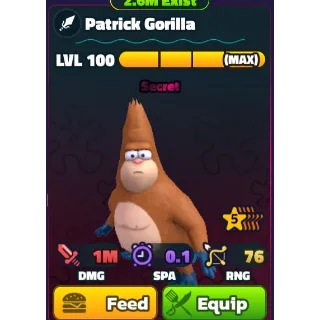 PATRICK GORILLA 5S LVL 100 -SPONGEBOB TOWER DEFENSE