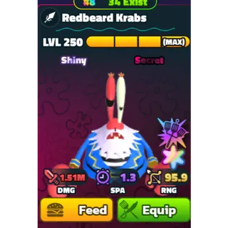 SHINY SUPER STAR REDBEARD KRABS RAINBOW SERIAL #8 -SPONGEBOB TOWER DEFENSE 
