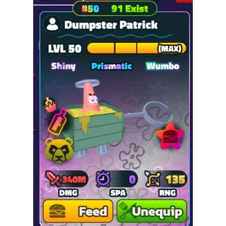 SW DUMSPTER PATRICK RB SERIAL### LVL 50 NC + RELIC -SPONGEBOB TOWER DEFENSE 