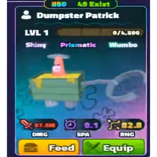 SW DUMPSTER PATRICK -SPONGEBOB TOWER DEFENSE  COMES NC AND WITH RELIC