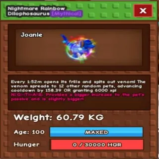 60.79 Nightmare Rainbow Dilophosaurus