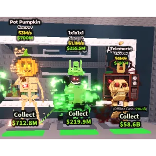 🔥【BUNDLE】✮💸 1x1x1x1 1.1M/S ✮ $255.5M + 🎃 Pot Pumpkin 3M/S ✮ $700M + ☠️ Telemorte 6M/S ✮ $350M ✅ instant delivery