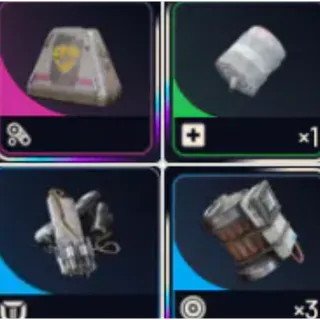 arc raiders :  10x SURVIVOR + 10x MEDIUM SHIELD + 30x TRIGGER NADE + 30x HERBAL BANDAGE