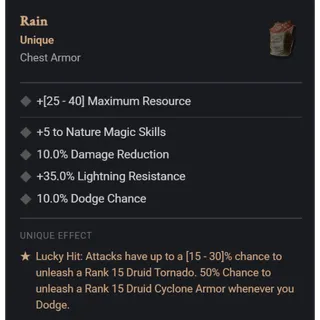 Diablo IV ⭐ Diablo 4-Season - Softcore - unique ⭐Rain Chest Armor · Chest Armor · Runeword  Unique