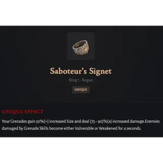  Diablo IV Season ⭐Saboteur's Signet -Ring 1 · Rogue Unique⭐ Diablo 4  Seasonal Realm - Softcore