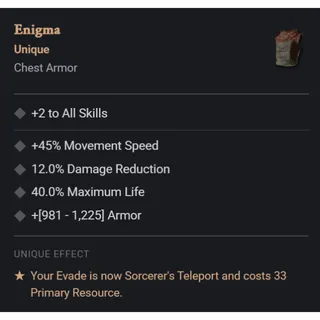Diablo IV ⭐ Diablo 4-Season - Softcore - unique ⭐Enigma Chest Armor · Chest Armor · Runeword  Unique