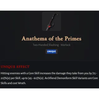 Seasonal Realm-Softcore--Anathema of the Primes--Two-Handed Slashing · Warlock Unique⭐DiabloIV-Diablo 4 