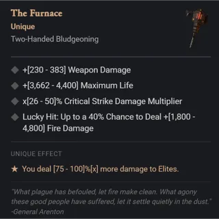 Diablo IV ⭐ Diablo 4-Season - Softcore - unique ⭐The Furnace Two-Handed Bludgeoning  Unique