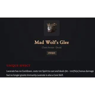 Seasonal Realm Softcore⭐Mad Wolf's Glee -Chest Armor · Druid Unique⭐DiabloIV-Diablo 4 