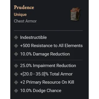 Diablo IV ⭐ Diablo 4-Season - Softcore - unique ⭐Prudence Chest Armor · Chest Armor · Runeword  Unique