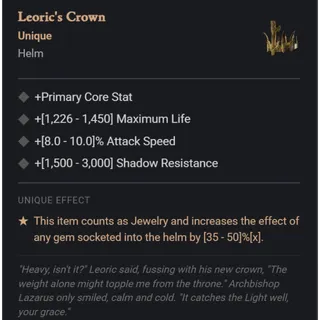 Diablo IV ⭐ Diablo 4-Season - Softcore - unique ⭐Leoric's Crown Helm  Unique