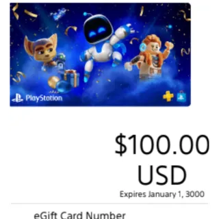 $100.00 USD PlayStation Store