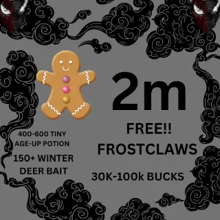 2 MILLION GINGERBREAD ADOPT ME CHRISTMAS EVENT 400-600 TINY AGE-UP POTION 150+ WINTER DEER BAIT FREE FROSTCLAWS 30K-100k BUCKS