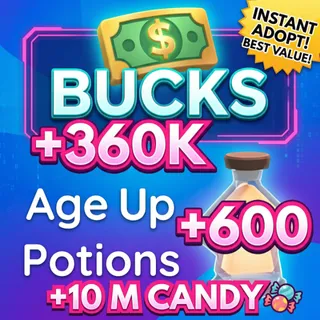 ADOPT ME +10M CANDY EGGS +600 AGE POTIONS +360K BUCKS💸Full Access 🗝️